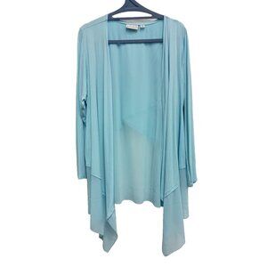 Joan Rivers Womens Cardigan Size 1X Aqua Blue Chiffon Contrast Cascading Capsule